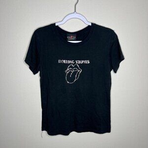 Vintage Rolling Stones‎ Black Rhinestone Logo T-Shirt By Dragonfly Y2K